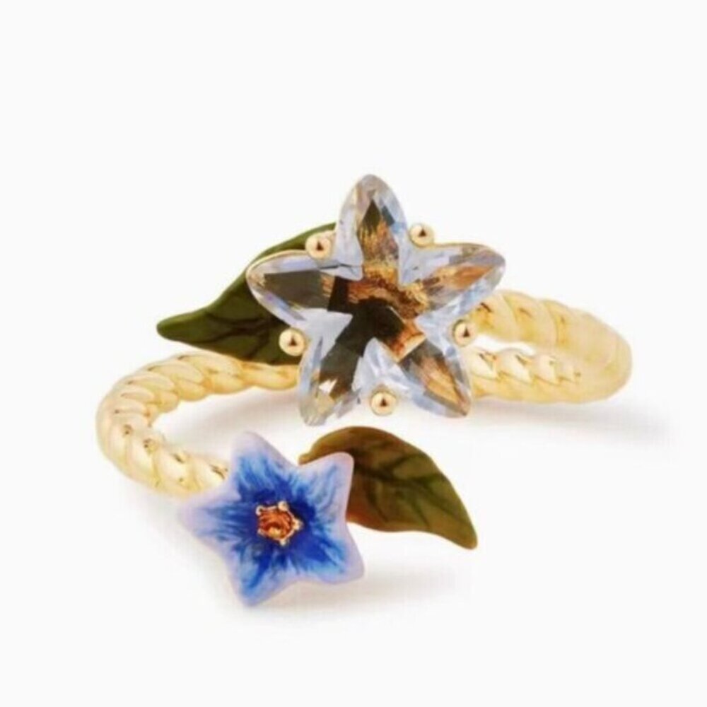 LES NEREIDES Faceted star and blue jasmine flower adjustable you and me ring - Picture 6 of 6